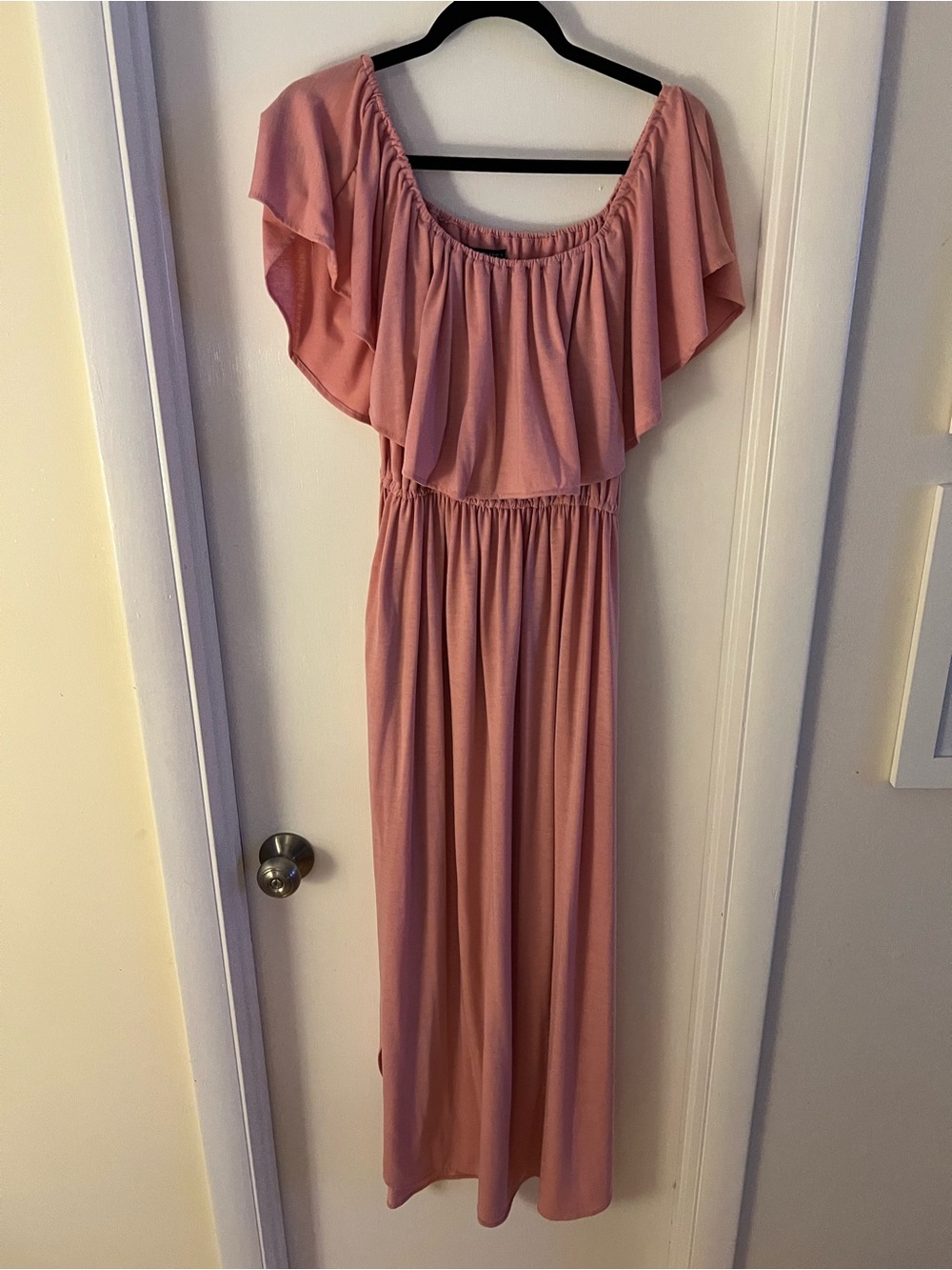 Women's Pink Off-Shoulder Maxi Dress